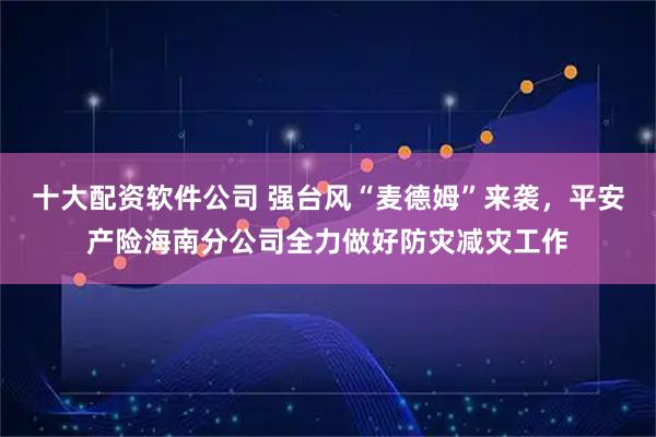 十大配资软件公司 强台风“麦德姆”来袭，平安产险海南分公司全力做好防灾减灾工作